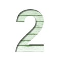 Font on an old wooden wall. Digit two, 2 cut out of paper on the background old wood wall with peeled green paint. Set of