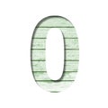 Font on an old wooden wall. The digit zero, 0 cut out of paper on the background old wood wall with peeled green paint. Set of