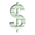 Font on an old wooden wall. Dollar money business symbol cut out of paper on the background old wood wall with peeled green paint