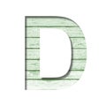 Font on an old wooden wall. The letter D cut out of paper on the background old wood wall with peeled green paint. Set of