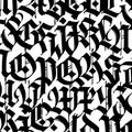 Font pattern, medieval gothic. Vector. European modern gothic. Black letters on a white background. All letters are handwritten wi