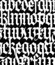 Font pattern, medieval gothic. Vector. European modern gothic. White letters on a black background. All letters are handwritten wi