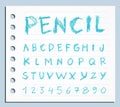 Font pencil crayon. Handwritten Vector illustration.