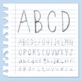 Font pencil crayon. Handwritten Vector illustration.