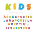 Font pencil crayon. For kids. Handwritten, scribble. Vector Royalty Free Stock Photo