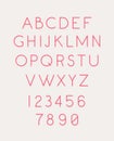 Font set of letters and numbers. Vector. Linear, thin, contour letters. Latin font. Pink glamorous letters. Women's style.