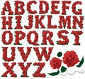 Font set red roses floral illustration Royalty Free Stock Photo