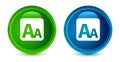 Font size box icon artistic shiny glossy blue and green round button set