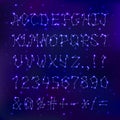 Font space constellation alphabet typeface script star geometry design typographic abstract letters symbols vector