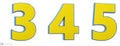 Font story, numbers 3, 4, 5. 3d render glosy yellow and blue. Path save. Royalty Free Stock Photo