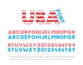 Font typography effect based on USA National Flag. United States of America thematic alphabet and numbers effect. Vector design Royalty Free Stock Photo