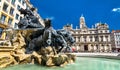 The Fontaine Bartholdi and Lyon City Hall on the Place des Terreaux, France Royalty Free Stock Photo