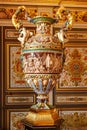 Fontainebleau, France, March 30, 2017: Beautiful porcelain vase in the interior in palace Chateau de Fontainebleau which