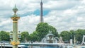 Fontaines de la Concorde on Place de la Concorde timelapse in Paris, France.