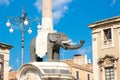 The Fontana dell`Elefante elephant`s fountain symbol of Catania, Italy, assembled in 1736 Royalty Free Stock Photo