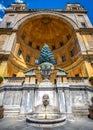 Fontana della Pigna or Pine Cone fountain in Belvedere courtyard of Vatican museums, Rome, Italy. It is landmark of Vatican City