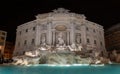 Fontana di Trevi night time panoramic view , Rome tourism Italy