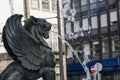 Fonte dos LeÃÂµes Lions` fountain. Lion statue with wings expelling water from the mouth Royalty Free Stock Photo