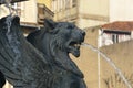 Fonte dos LeÃÂµes Lions` fountain. Lion statue with wings expelling water from the mouth Royalty Free Stock Photo