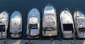 Top View Of Luxurious Yachts And Megayachts Moored In The Port Of Fontvieille In Monaco