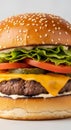 Juicy Cheeseburger Close-Up with Fresh Ingredients Royalty Free Stock Photo