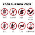 Food allergen icons set isolated on white background. Vector illustration. Royalty Free Stock Photo