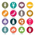 Food allergens circle bright coloured icons