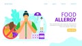 Food allergy, landing page, vector illustration. Woman character with health problem, insurance from doctor template