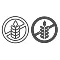Food allergy to wheat line and solid icon, Allergy concept, Gluten free sign on white background, branch with grain icon