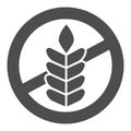 Food allergy to wheat solid icon, Allergy concept, Gluten free sign on white background, branch with grain icon in glyph