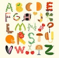 Typography Kitchen Poster. Food Alphabet. Vector Illustration.