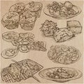 Food around the World - vector set. Hand drawn. Royalty Free Stock Photo