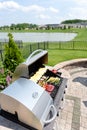 Food arranged on an outdoor barbecue Royalty Free Stock Photo