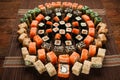 Food art, sushi roll ornament, Japanese restaurant Royalty Free Stock Photo