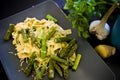 Food asparagus with italian pasta and cheese Royalty Free Stock Photo