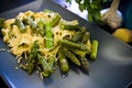 Food asparagus with italian pasta and cheese Royalty Free Stock Photo