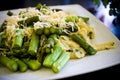 Food asparagus with italian pasta and cheese Royalty Free Stock Photo