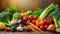 Food background with assortment of fresh organic vegetables