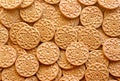 Food background with brown round cookies