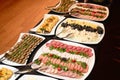 Food background, close-up. Catering buffet food in hotel restaurant Royalty Free Stock Photo