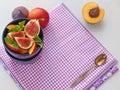 Food background. Copy space for your text. Summer breakfast. Fruit salad. Assorted summer fruits Royalty Free Stock Photo