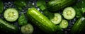 Food background - cucumber background, top view, closeup