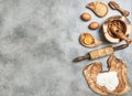 Food background. Eggs, flour, sugar, almond. Ingredients dough Royalty Free Stock Photo