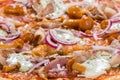 Food background, hot macro pizza