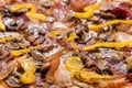 Food background, hot macro pizza