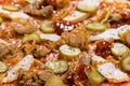 Food background, hot macro pizza