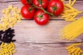 Food Background for the inscription about pasta and tomatoes Royalty Free Stock Photo