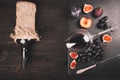 Food background with red wine, figs, grapes and cheese Royalty Free Stock Photo