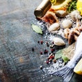 Food background with Seafood and Wine Royalty Free Stock Photo