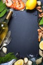 Food background with Seafood and Wine Royalty Free Stock Photo